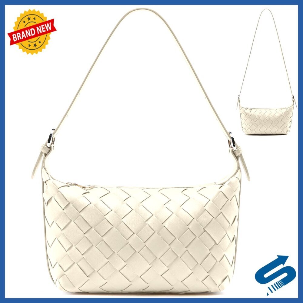 Woven Vegan Leather Hobo Shoulder Bag Small Crossbody Purse Tote